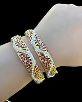 Gold-Plated 92.5 Silver Bangles with Rubies & Freshwater Pearls (Pair) ( READY TO SHIP )