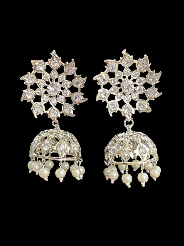 DER549 karanphool jhumka - large size silver plated  ( READY TO SHIP )