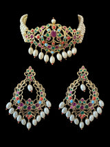 C533 Mushk choker with chandbali earrings in navratan ( READY TO SHIP )