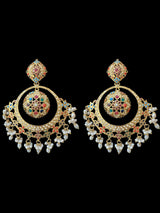 92.5 silver gold plated earrings in navratan with fresh water pearls (READY TO SHIP )