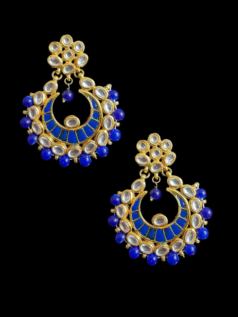 Kundan meena earrings - Royal blue ( READY TO SHIP )