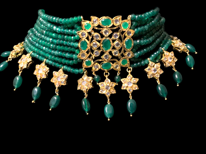 C515 Nayana hyderabadi choker set in green beads ( SHIPS IN 4 WEEKS )