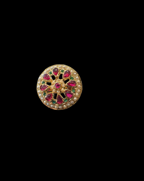 Ruby Emerald Freshwater Pearl Adjustable Ring – Gold-Plated 92.5 Silver ( READY TO SHIP)