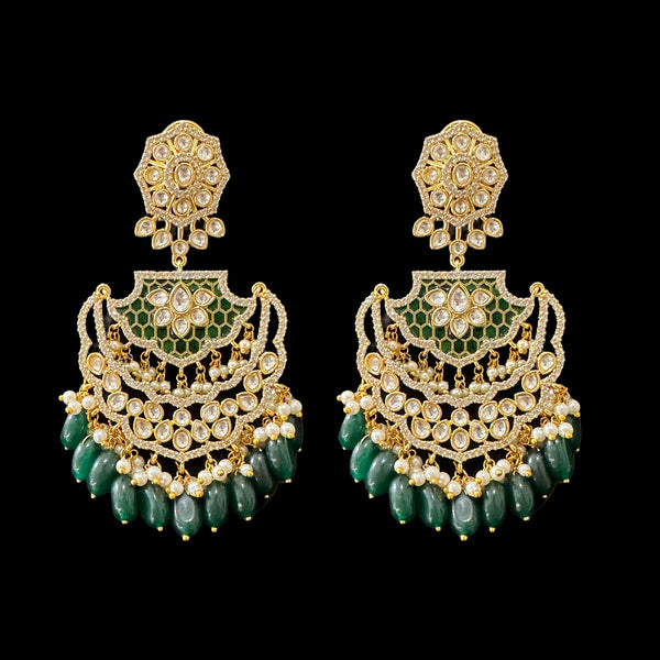 DER546 polki with green  meenakari statement earrings ( READY TO SHIP)