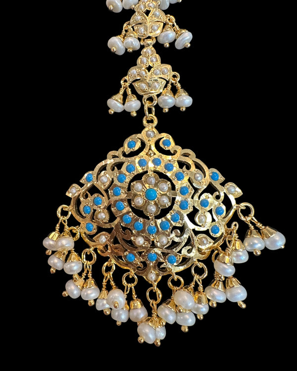 Turquoise & Freshwater Pearl Tika – Gold-Plated 92.5 Silver ( READY TO SHIP )