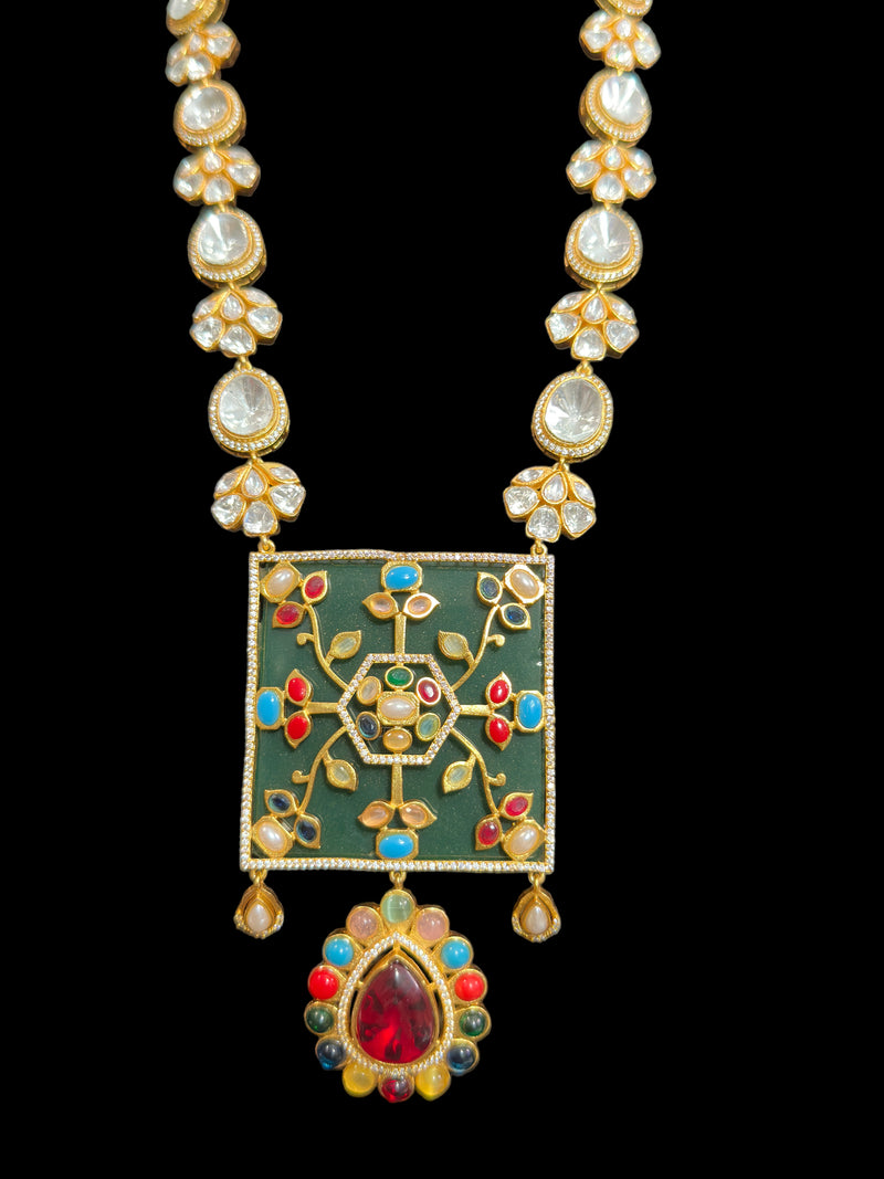 DLN75 kundan necklace set - Navratan ( READY TO SHIP )