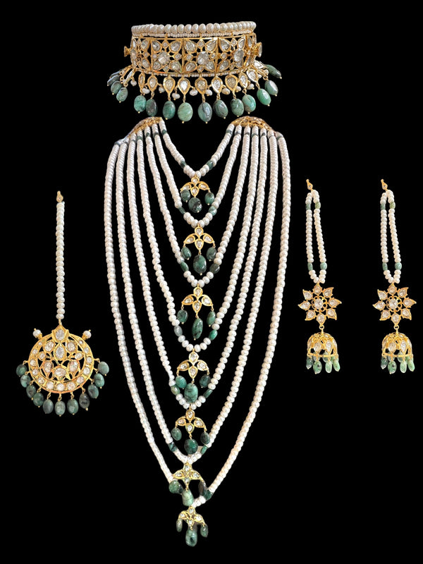 BR310 Bridal jadavi lacha , satlada  in moissanite and emeralds ( SHIPS IN 2 WEEKS )