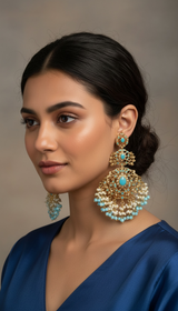 Zeba jadau earrings in turquoise pearl ( READY TO SHIP )