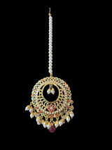 PS522 Jadau pendant and earrings tika set in Navratan (READY TO SHIP )