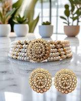 Delicate fresh water pearl choker with earrings in  92.5 gold plated silver ( READY TO SHIP )
