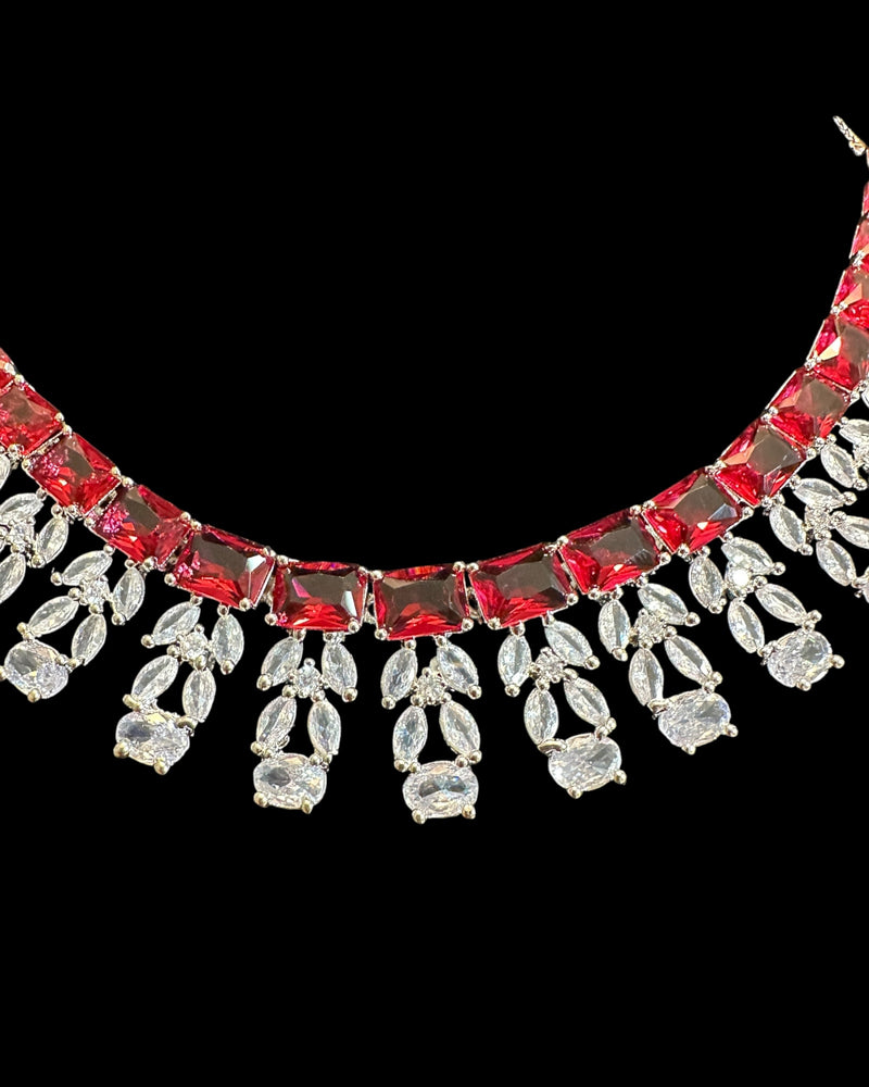 Silver plated  necklace set - Ruby  ( READY TO SHIP )
