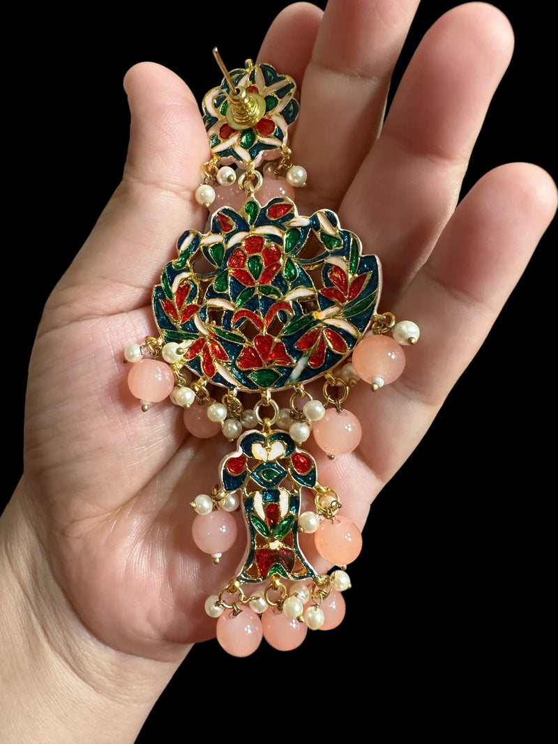 Farwah large  Kundan earrings  - peach   ( READY TO SHIP )