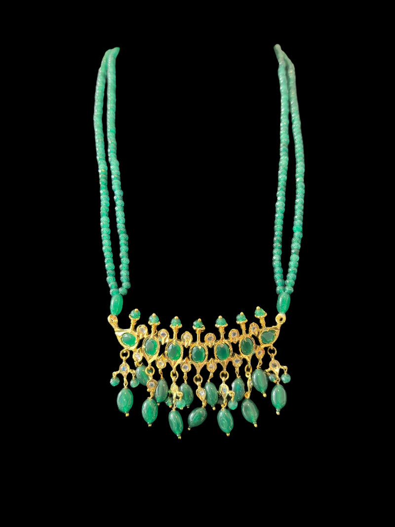 PS512 Tirmani with chandbali in green beads ( READY TO SHIP )