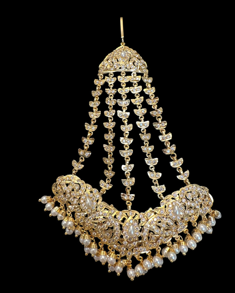 ✨ Hyderabadi Jhoomar & Tika Set – Gold-Plated with Freshwater Pearls & Zircon ( READY TO SHIP )