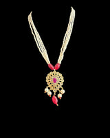 gold plated pendant set in Ruby with pearl strings  ( READY TO SHIP )