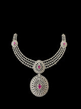 DNS172 Cz necklace set with earrings tika  silver plated - Ruby centre stone    (READY TO SHIP)