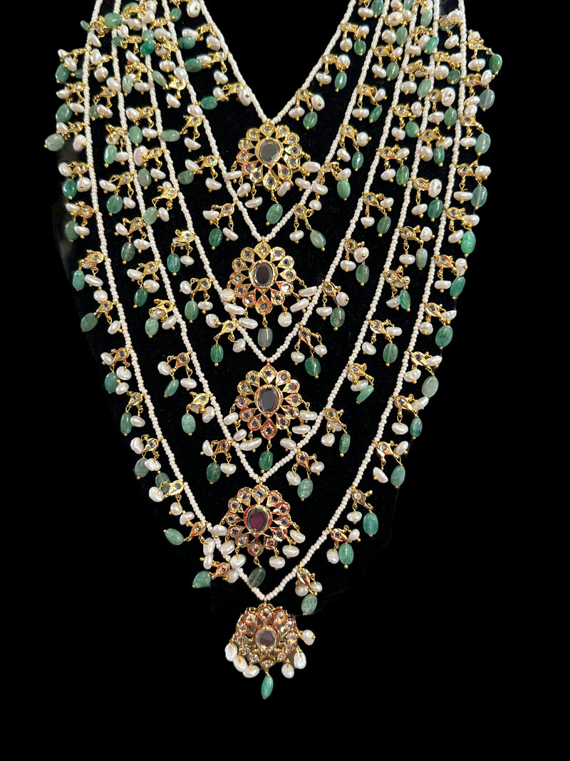 SAT88 Gold plated satlada with fresh water pearls and emerald beads ( READY TO SHIP )