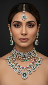 BR592 Fareena bridal set in ruby emerald sapphire ( READY TO SHIP )