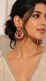 ERS2 Gold-Plated Chandbali Earrings with Zircons & Shell Pearls ( READY TO SHIP )