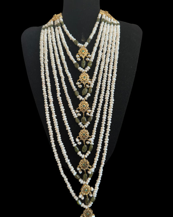 SAT116  Hyderabadi satlada in Fresh water pearls and emeralds ( READY TO SHIP )