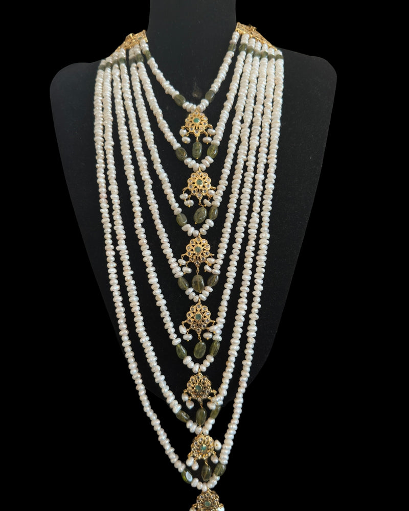 SAT116  Hyderabadi satlada in Fresh water pearls and emeralds ( READY TO SHIP )