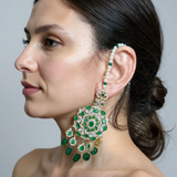 DLN138 Mandira Long CZ Pearl Mala with Green Beads – Necklace & Earrings Set ( READY TO SHIP )