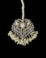 BR464 RAABYA fresh water pearl bridal choker Rani haar set with earrings tika ( READY TO SHIP )