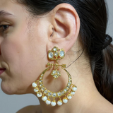 Moissanite Polki Chandbali Earrings – Gold-Plated Traditional Hyderabadi Style with Pearls ( READY TO SHIP )
