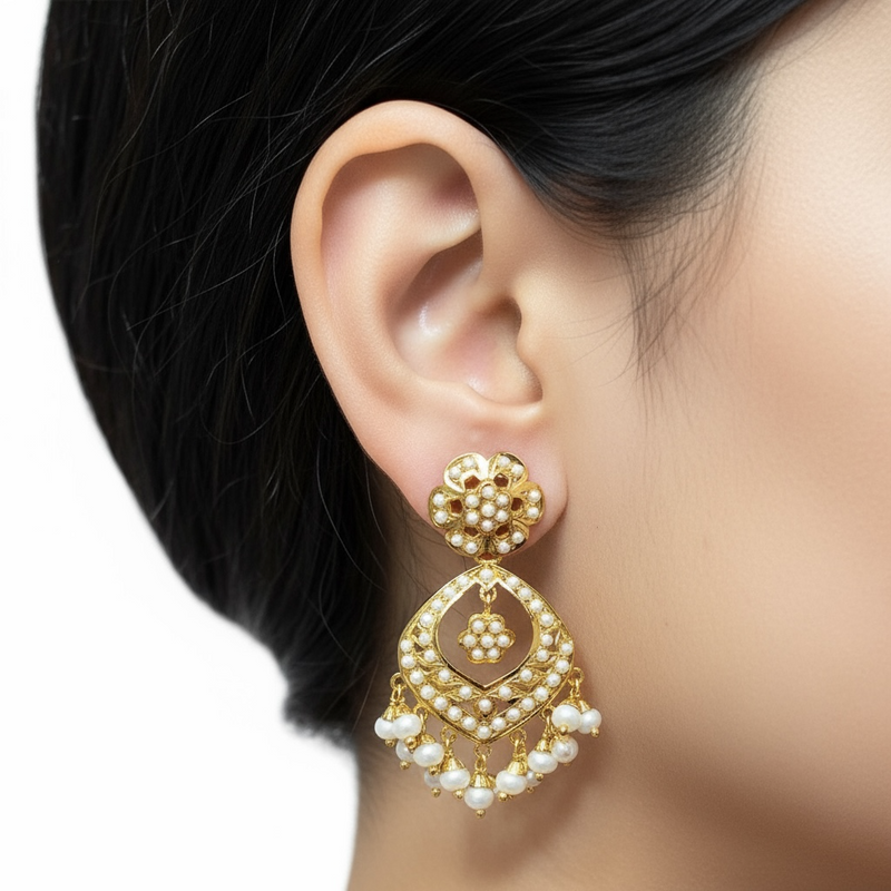 Gold-Plated 92.5 Silver Pearl Earrings | Handcrafted Freshwater Pearl Earrings by Deccan Jewelry ( READY TO SHIP)