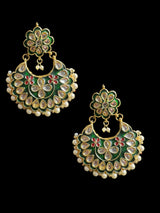 Kundan meena earrings - Green  ( READY TO SHIP )