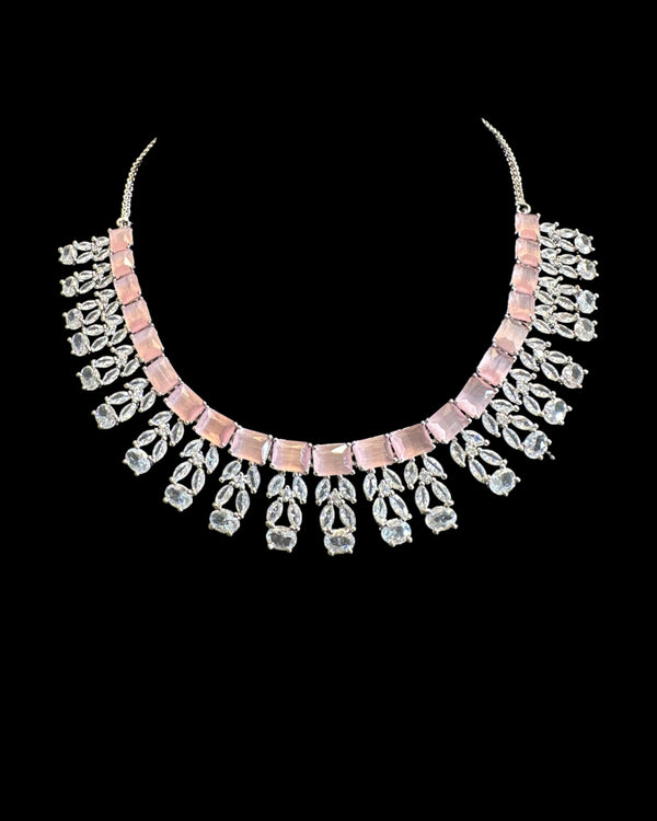 Silver plated  necklace set - Pink  ( READY TO SHIP )