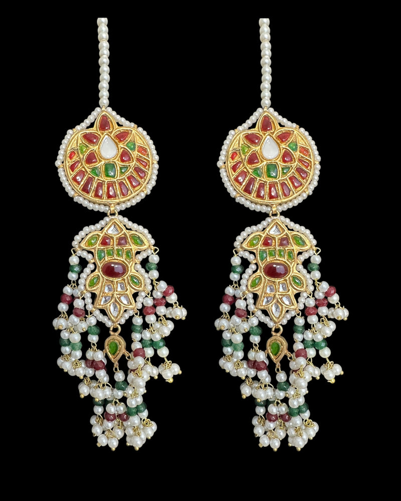 DER733 Maya  kundan dangler earrings with ruby emerald combination( READY TO SHIP )