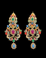 Navratan necklace earrings set in gold plating ( READY TO SHIP )