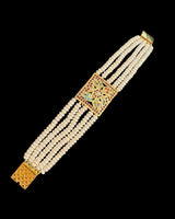 Gold Plated Silver Navratan Bracelet with Freshwater Pearls ( READY TO SHIP )