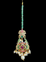 Navratan Dangler Choker Set with Earrings & Tika – Gold-Plated Elegance