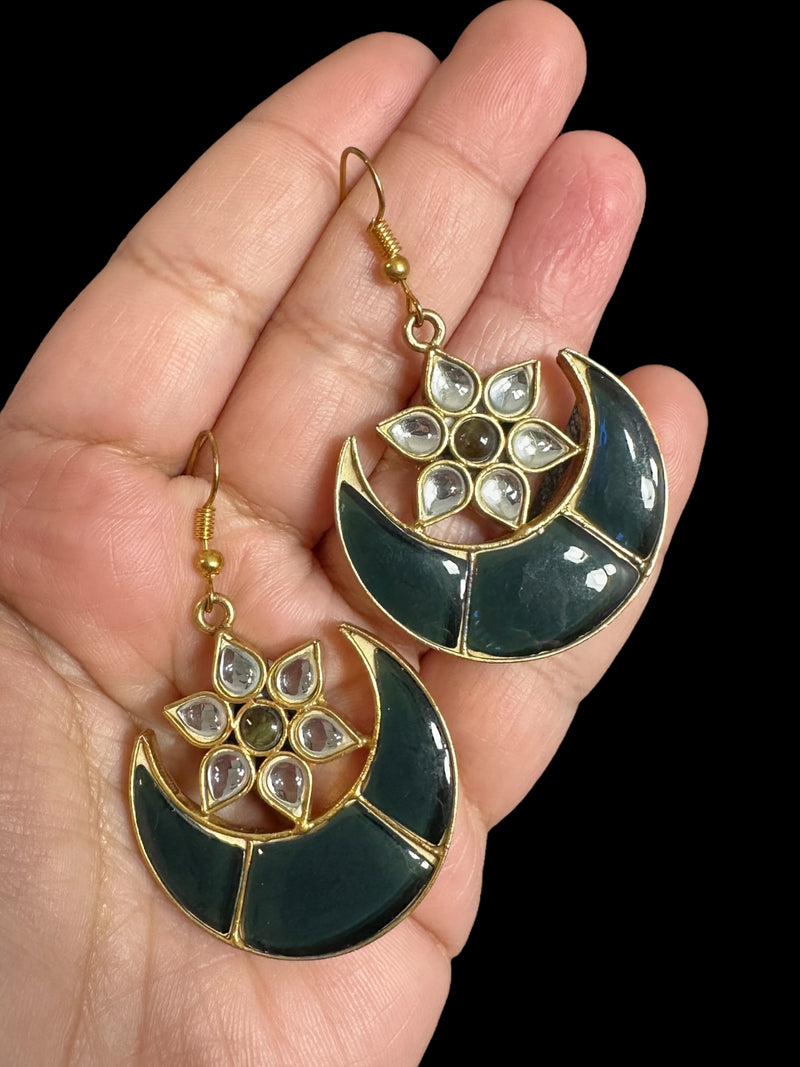 DER752 Niswa farshi kundan earrings - Black/Grey  (READY TO SHIP )