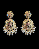 Gold plated silver earrings in navratan ( READY TO SHIP )
