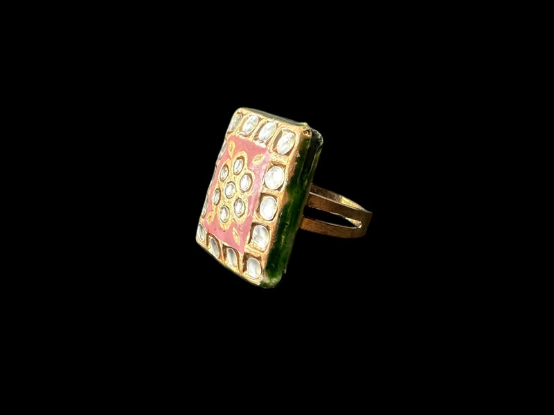 DJR121  Kundan meenakari ring ( READY TO SHIP )