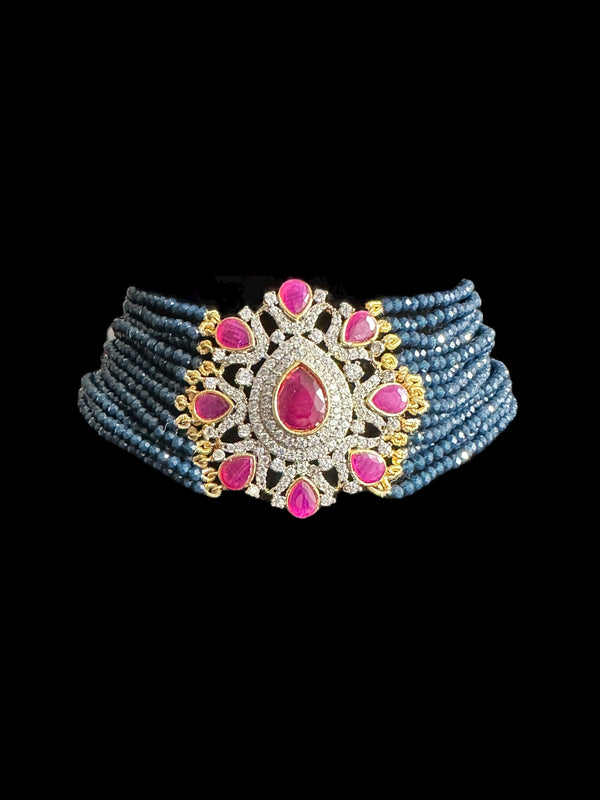 C524 Erin zircon choker in sapphire ruby combination ( READY TO SHIP )