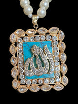 PS534 caligraphic pendant set with turquoise stone in pearls ( READY TO SHIP )