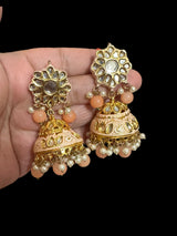 Kundan jhumka and rika earrings with meenakari in peach ( READY TO SHIP )