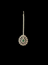 DNS171 Cz necklace set with earrings tika  silver plated - Emerald green centre stone    (READY TO SHIP)