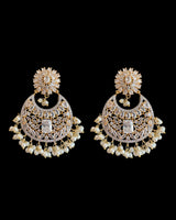 ERS2 Gold-Plated Chandbali Earrings with Zircons & Shell Pearls ( READY TO SHIP )