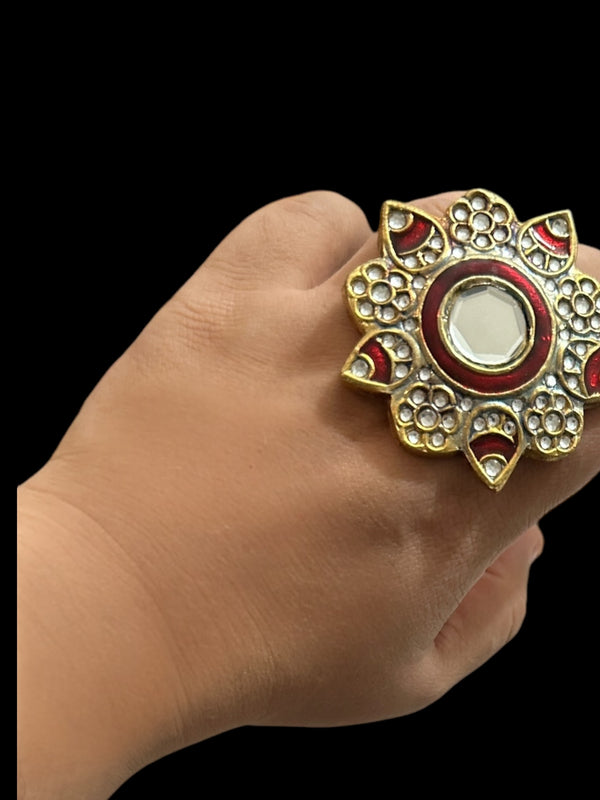 DJR58 Dua arsi with meenakari ring - red  ( READY TO SHIP )