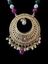 PS522 Jadau pendant and earrings tika set in Navratan (READY TO SHIP )