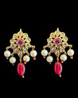 gold plated pendant set in Ruby with pearl strings  ( READY TO SHIP )