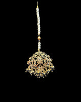 DJET100 Black & Zircon Gold-Plated Earrings with Tikka Set ( READY TO SHIP )