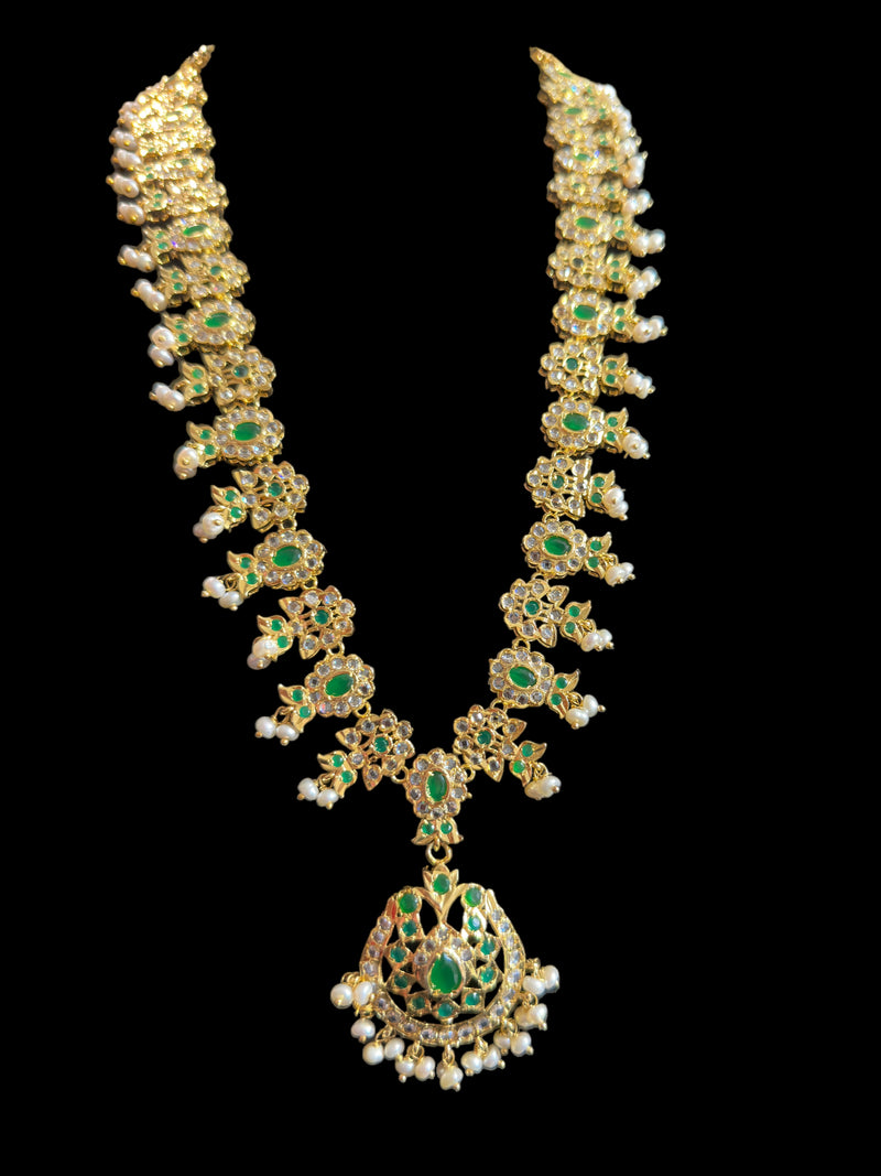 DLN73 Mallika hyderabadi Rani haar in green with fresh water pearls ( READY TO SHIP )