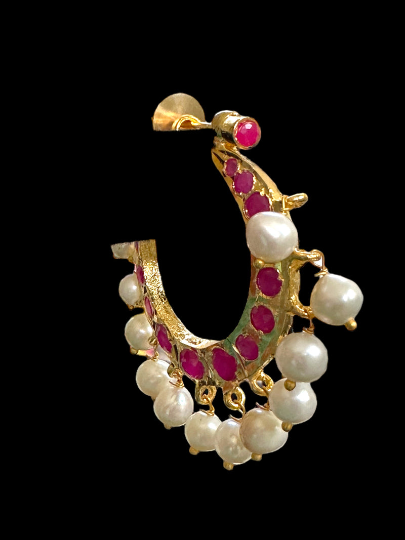 DER554 Chandbali in fresh water pearls and rubies ( SHIPS IN 4 WEEKS  )