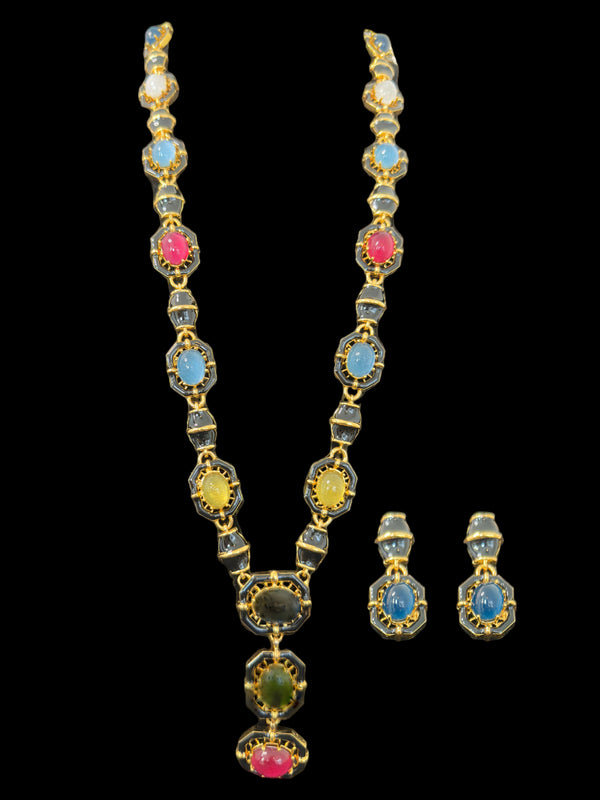 DLN72 Multicolor gold plated gemstone necklace ( READY TO SHIP )